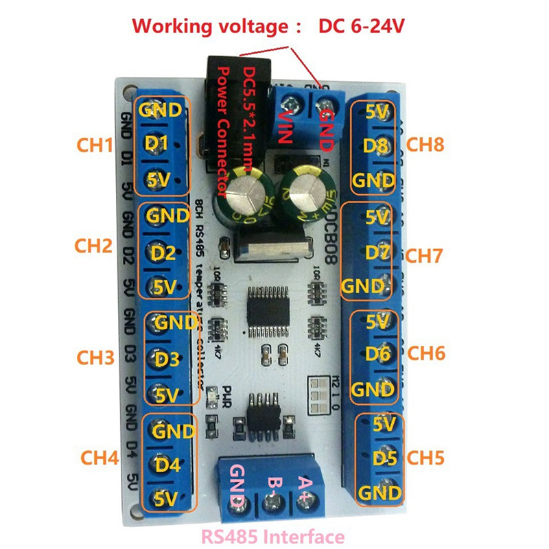 KEKA 8Ch RS485 Modbus Rtu 温度制御センサーリモートデジタルモジュール PLC R4DCB08