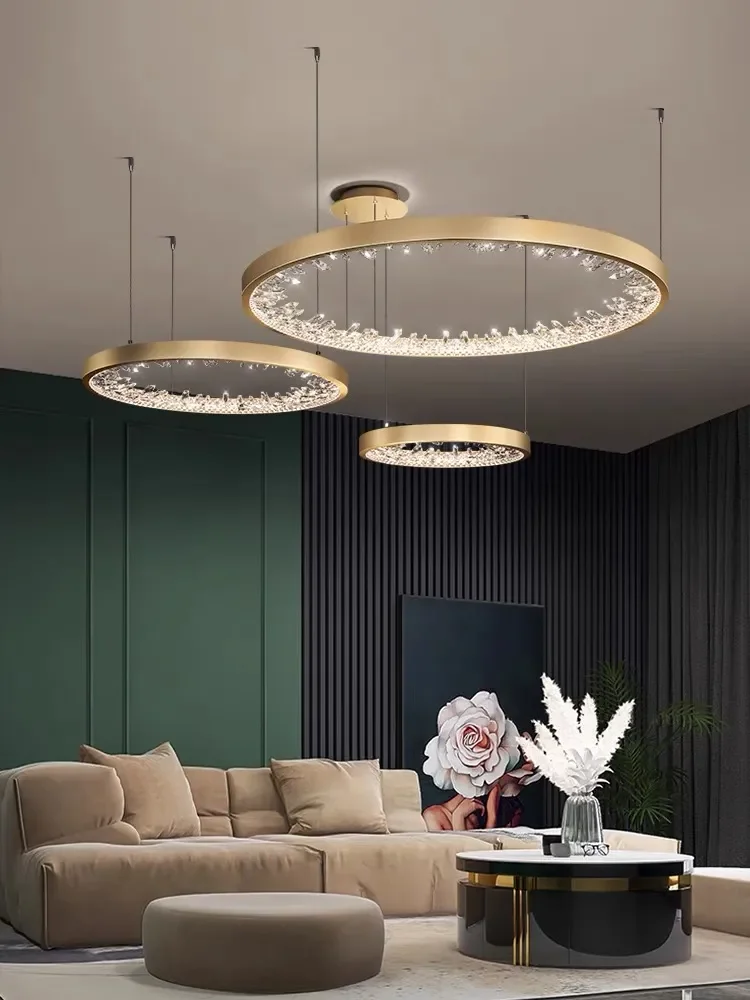 現代の Led 天井シャンデリアリビングルームクリスタルハンギングランプ高級家の装飾屋内照明サークルリング寝室の光沢