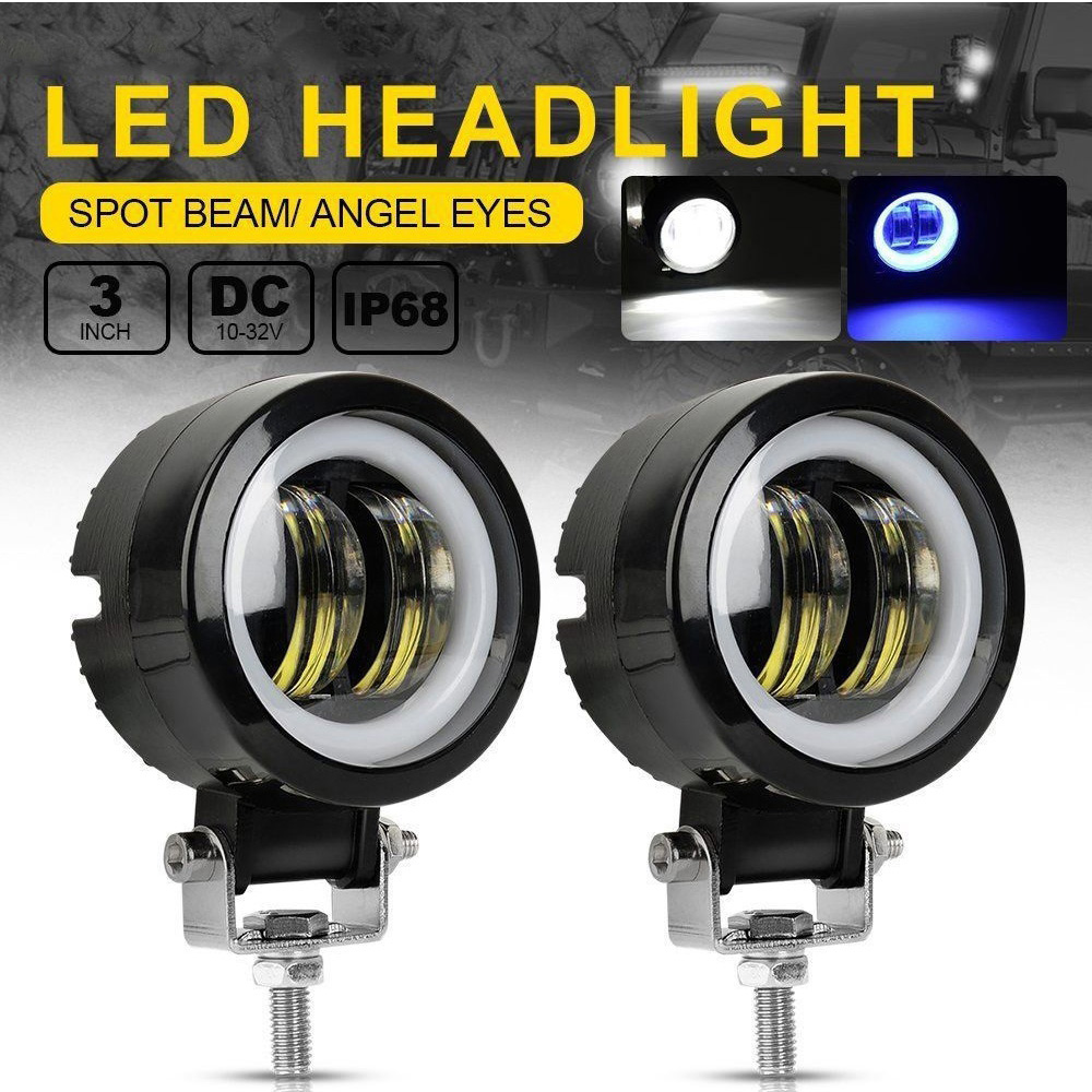 JVISUAL 3 インチ 40 ワット防水ラウンド LED エンジェルアイズライトバー 12V 24V 6500K ホワイトブルーオートバイオフロード LED ワークライト