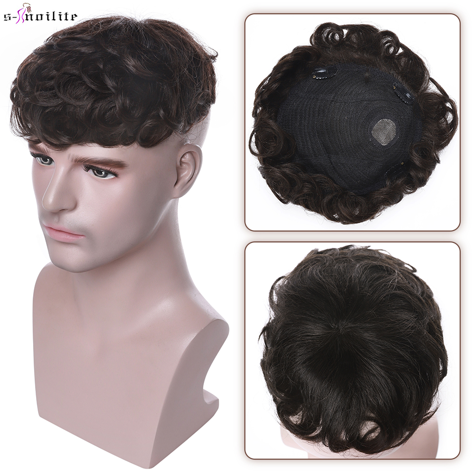 S-noilite 男性かつら 16 × 19 センチメートル人毛交換システム 4 インチ男性の毛細血管プロテーゼ男性の髪のかつらクリップでヘアエクステンション