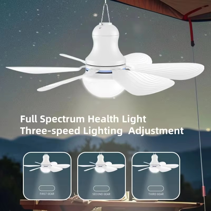 XIAOTREE ポータブルシーリングファン LED ライト付き ミニ DC 5V USB テントファン RV 16.5 インチ USB シーリングファンハンギングキャンプテントベッド