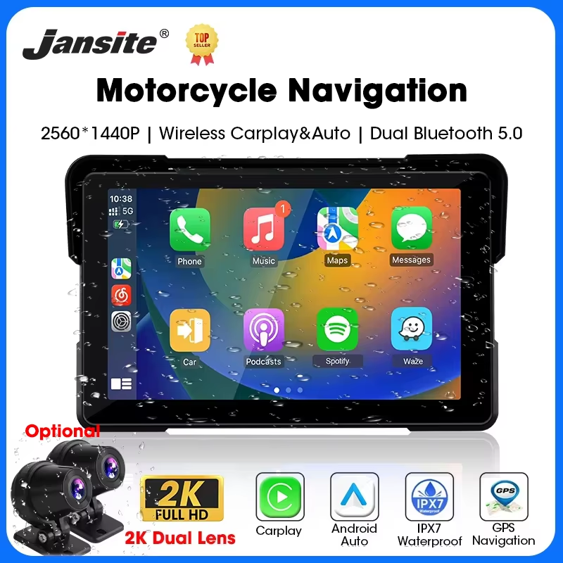 Jansite 5/7 インチ Carplay オートバイ DVR ナビゲーション GPS ワイヤレス CarPlay Android 自動 IPX7 表示画面ポータブルモトモニター