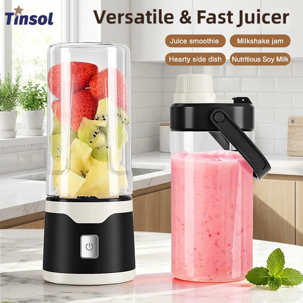TINSOL ポータブル電動ブレンダー 450ml USB 充電式ジューサーブレンダーは、ミルクセーキ、ジュース、小規模食品加工に適しています