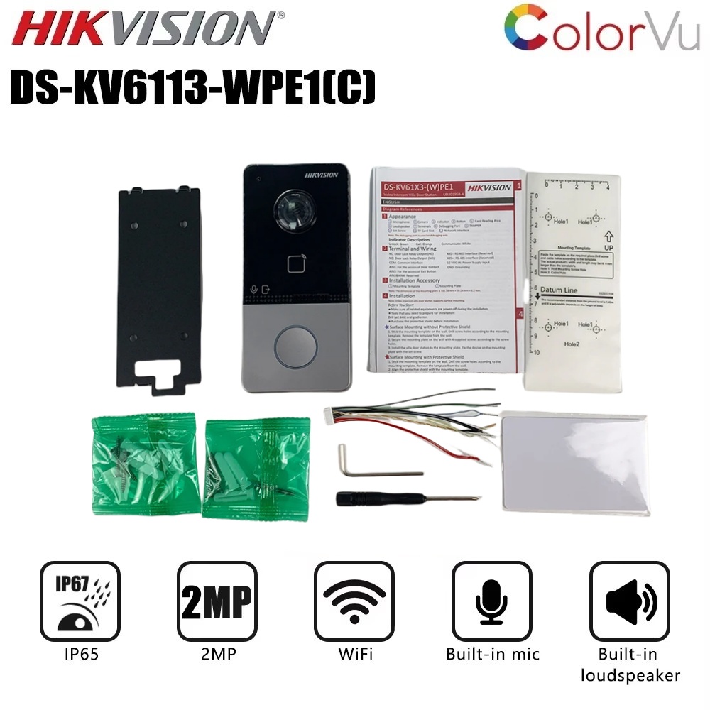 Hikvision DS-KV6113-WPE1(C) 2MP 内蔵マイクと内蔵ラウドスピーカーのサポート Wifi POE PI65 ドアベル スマート ホーム