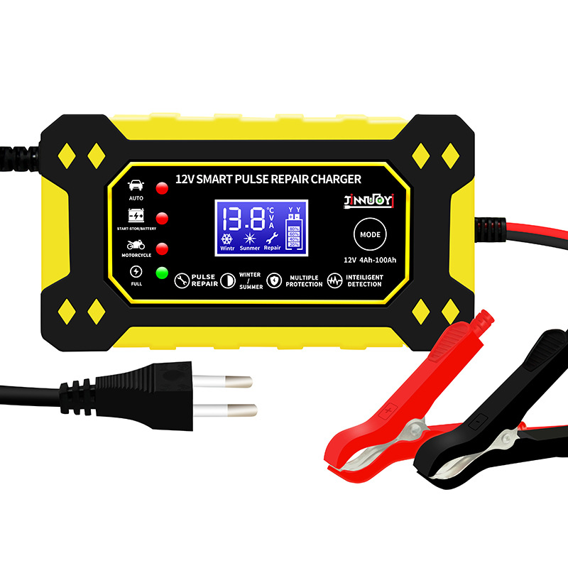 12V6A-100aH バッテリー充電器車オートバイスマートバッテリー充電器パルス修理ウェットドライ鉛酸バッテリー充電器 LCD ディスプレイ付き