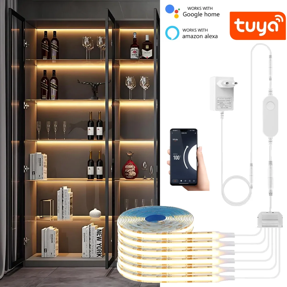 スマート TUYA COB LED ストリップライト 1-6 個セットグループ照明サポート Alexa Echo Plus Google アシスタント APP 音声制御キャビネット用
