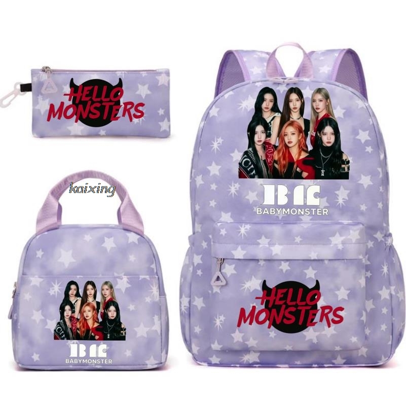 Mochila BABYMONSTER バックパック 3 ピース/セット女性女の子のランドセルとランチバッグ学生キッズボーイズガールズスクールバッグカラフル