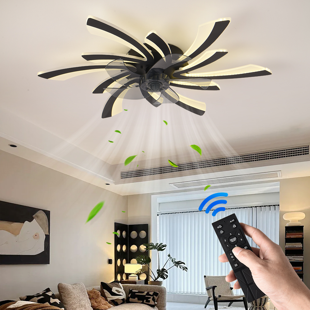 ライトとリモコン付き調光可能なシーリングファン、LEDライト付きファン、APPとリモコン付き、モダン、アップグレード