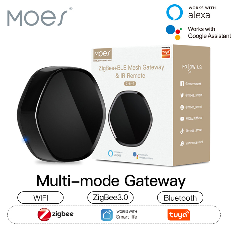 MOES Tuya スマート マルチモード ゲートウェイ ZigBee Bluetooth メッシュ ハブ 38K IR リモコン 2in1 音声コントロール Alexa Google ホーム経由