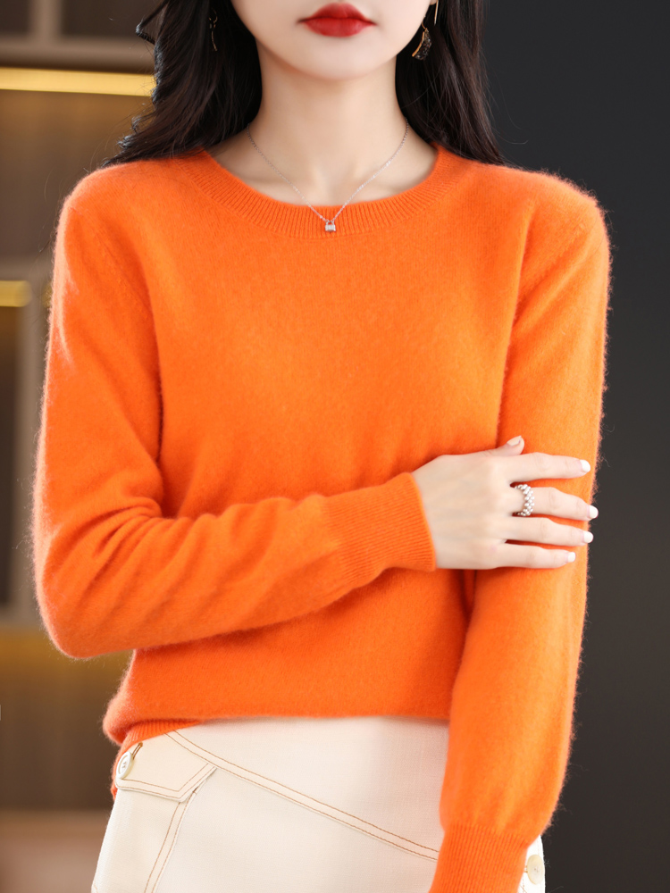 女性 100% メリノウールセーター O ネック長袖カシミヤニットプルオーバー Aliselect ファッション秋冬服トップス