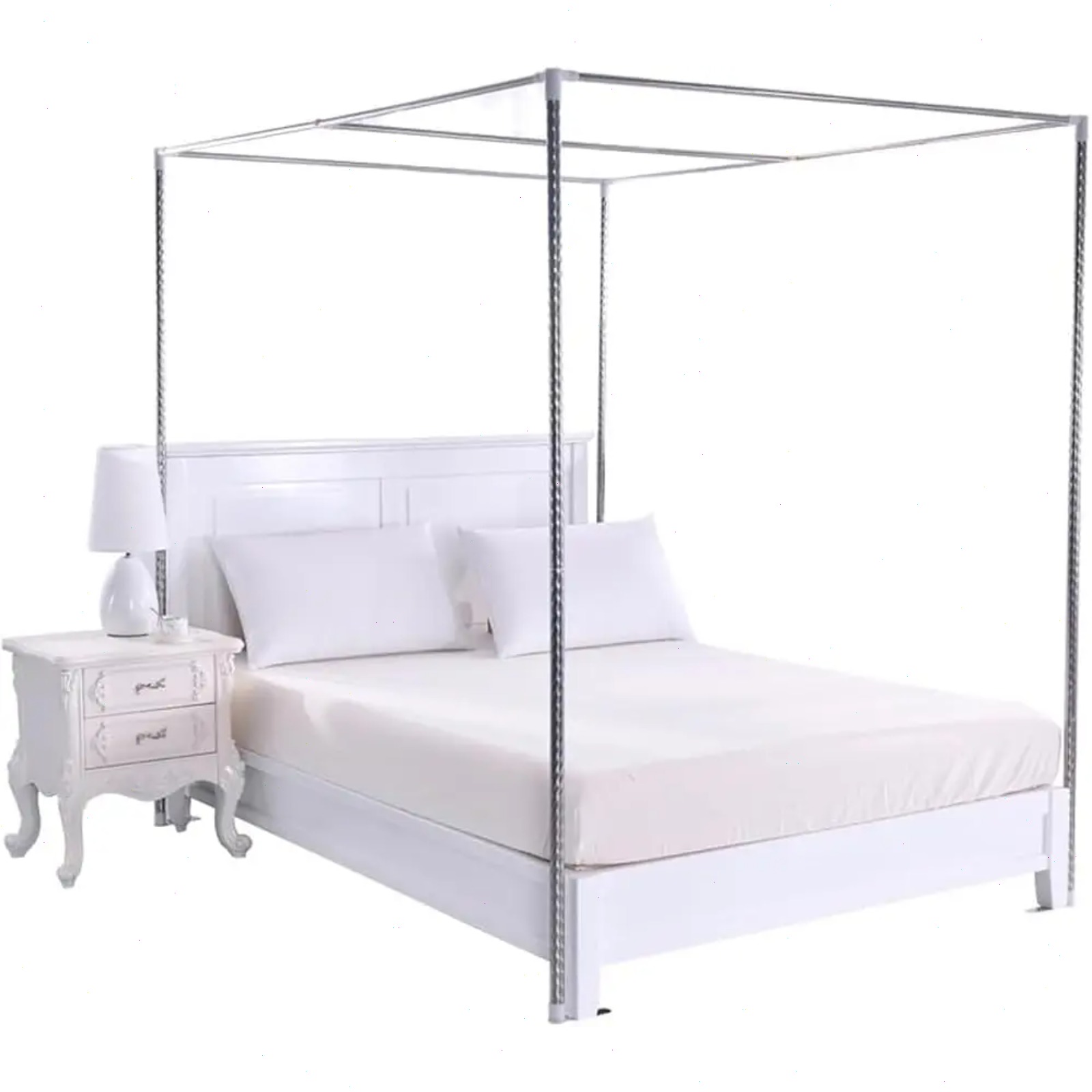 2*2*2 M Canopy Bed Frame, Stainless Steel Canopy Poles with Tee Connectors, Floorstanding Bed Canopy Poles for Bedrooms