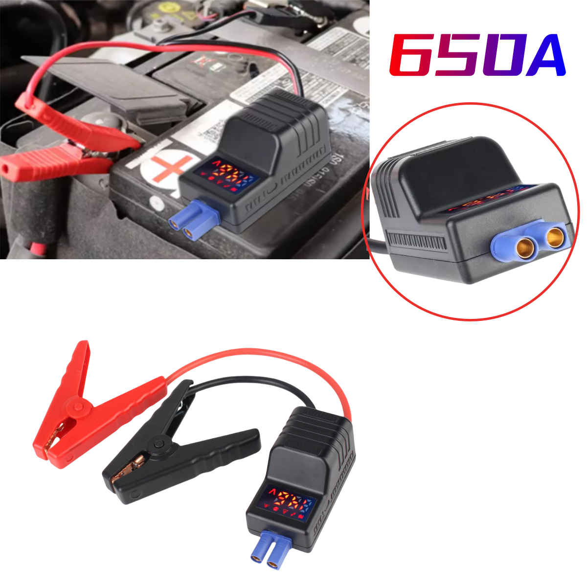 12V EC5 プラグインテリジェントジャンパーケーブルクリップ 650A ブースタークランプ抗逆接続緊急車バッテリースターター