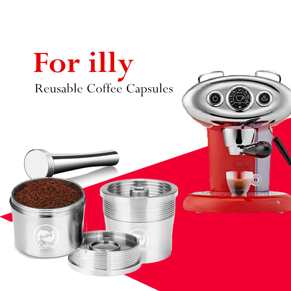ICafilas 再利用可能なコーヒーカプセルフィルター イリーコーヒーマシン用 詰め替えステンレス鋼コーヒーカプセルタンパースプーン