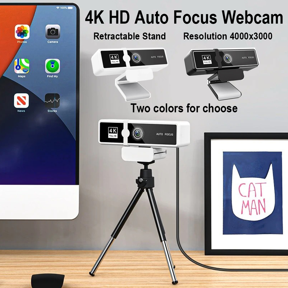4K プロフル HD ウェブカメラ 4000x3000 オフィス会議ライブカメラ PC ラップトップ電話デスクトップミニウェブカメラ無料ギフト格納式スタンド
