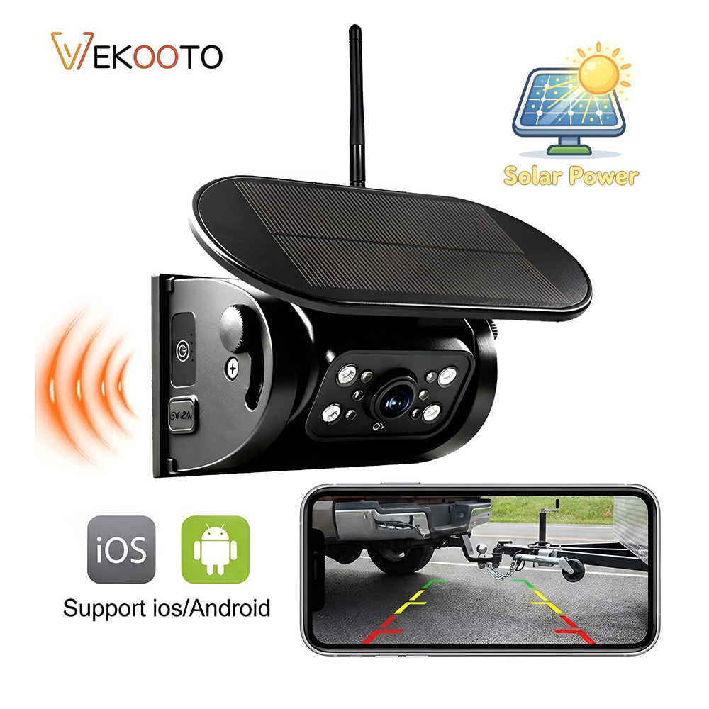 1080P WiFi 磁気ソーラーワイヤレスバックアップカメラ iPhone Android IP69 ナイトビジョンリアビューカメラ配線不要トレーラー/RV