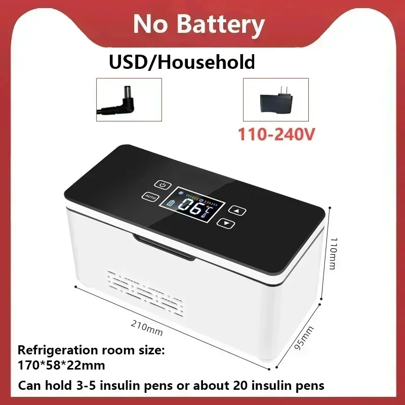 5V 110V-240V ポータブルインスリン冷蔵庫ミニホーム 0-18℃ 冷凍 USB プラグイン小型冷蔵庫バッテリーなし