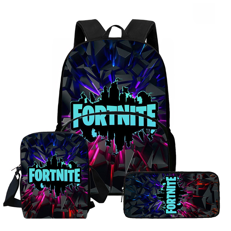 Fortnite カートゥーン バックパック 3 個セット ユニセックス 男の子 女の子用 フロントポケット付きバックパック クロスボディバッグ