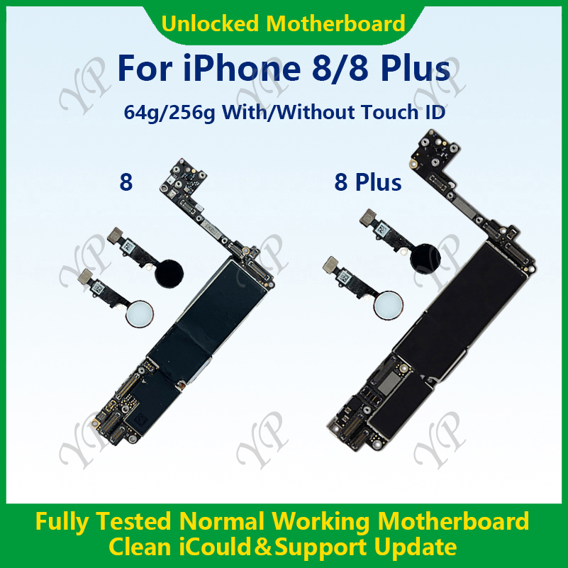 完全にテストされた 100% 動作するマザーボード iPhone 8/8Plus メインボード 64 グラム/256 グラムタッチ ID あり/なし iCloud 高速配送