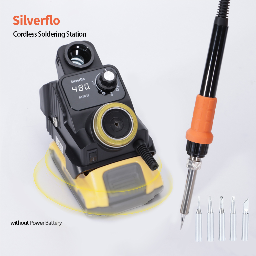 Silverflo 937D-I コードレスはんだステーション バッテリー 18/20V 用スリープモード付きはんだごてステーション
