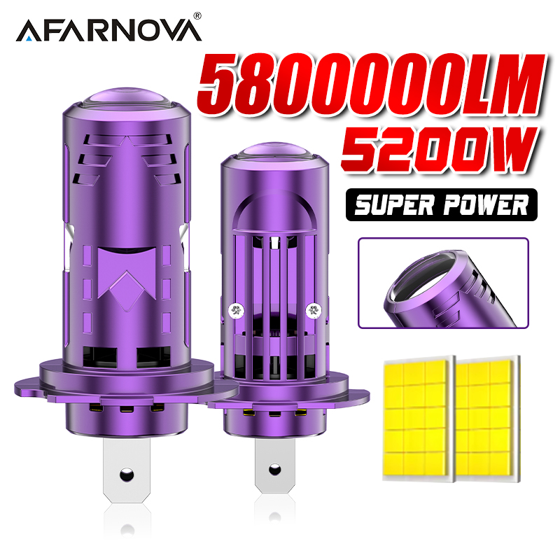 ミニレンズ H7 LED プロジェクターレンズヘッドライト車の電球 6000K Canbus ハイパワー 5200W オート/モトランプフォグライトファンプラグ付き