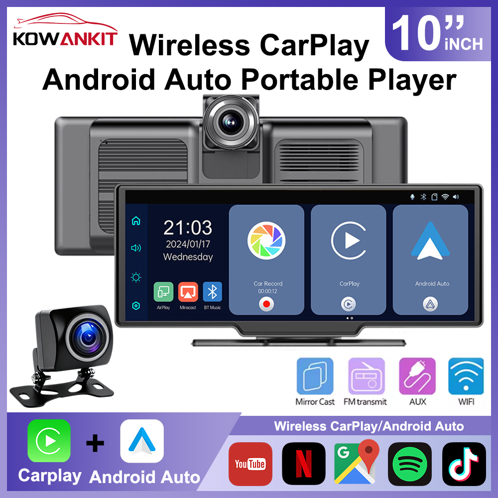 ユニバーサル 10 インチポータブルワイヤレス Carplay スクリーン HD リア逆転カメラカーラジオマルチメディアビデオプレーヤー Android 自動 MP5