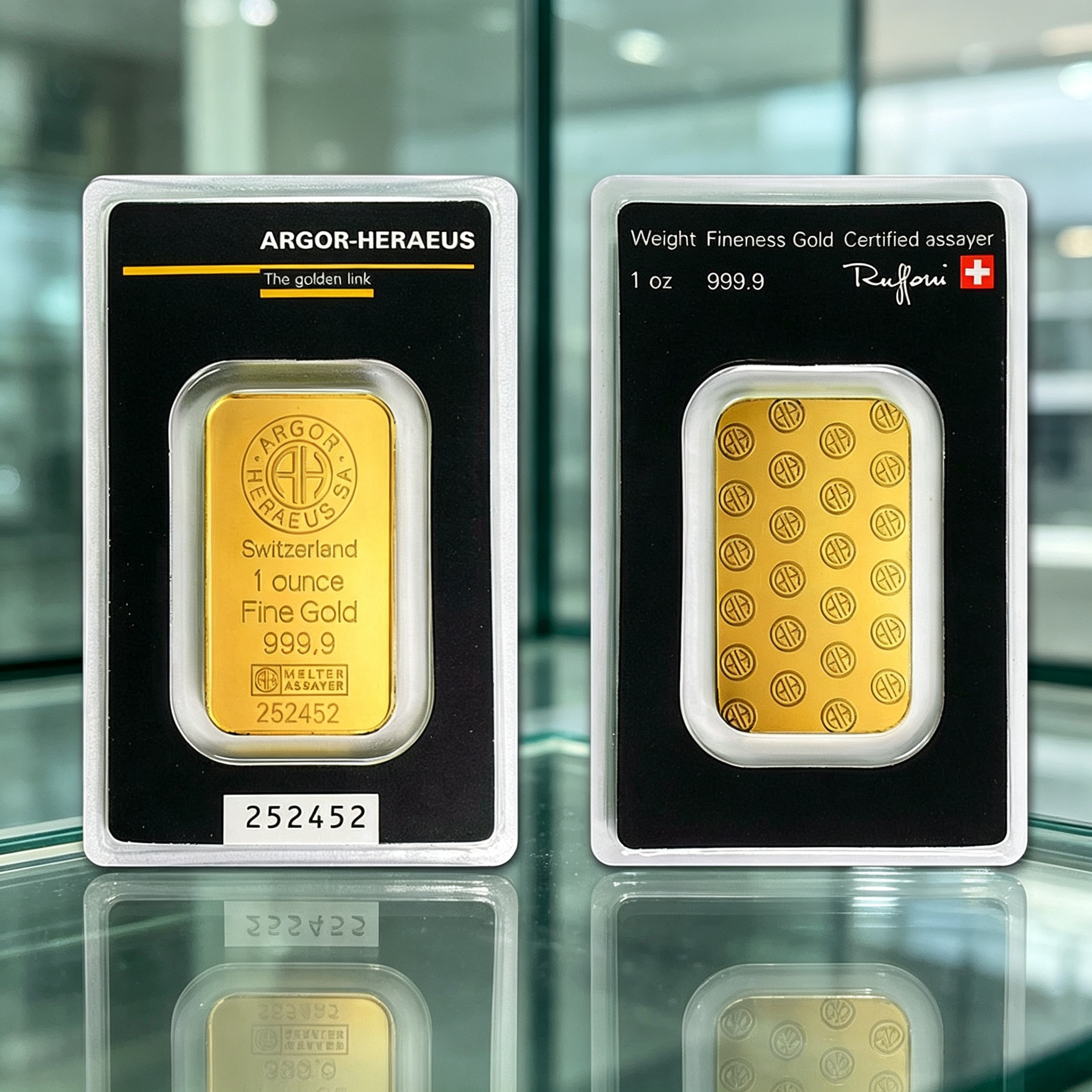 Argor-Heraeus スイス 1 オンス 999.9 純金地金バー シリアル番号密封アッセイカード貴金属投資グッズ