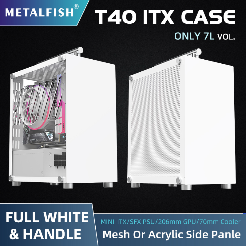 METALFISH T40 ミニ ITX ケース 7L アクリルまたはメッシュサイドパネルとポータブルハンドルサポート SFX PSU/206mm GPU