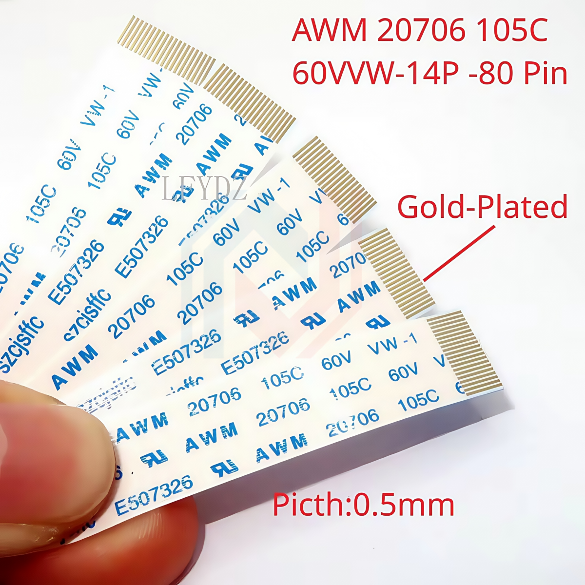 金メッキ FFC FPC フラットフレキシブルケーブル AWM 20706 105C 60V VW-1 0.5 ミリメートルピッチ 4P/6/8/10/12/14/16/20/26/30/40/45/50/54/60/68/80 ピン