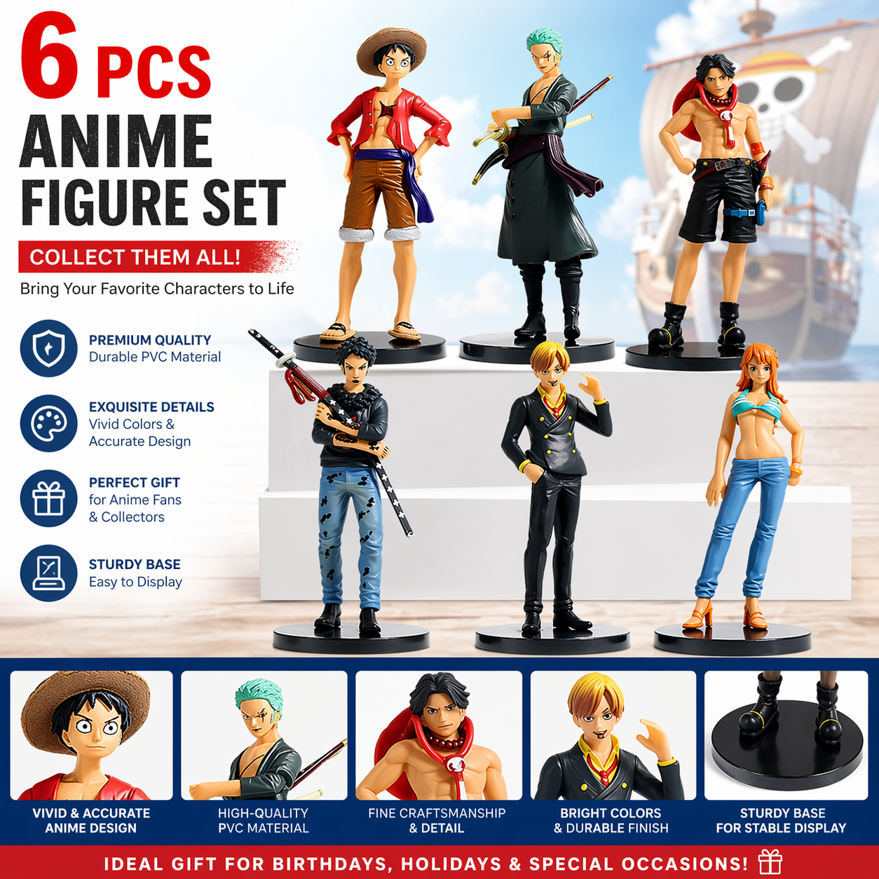6 個アニメフィギュアセットルフィゾロサンジエースナミロビン PVC アクションフィギュアモデルおもちゃグッズ像机の装飾のギフトアニメ