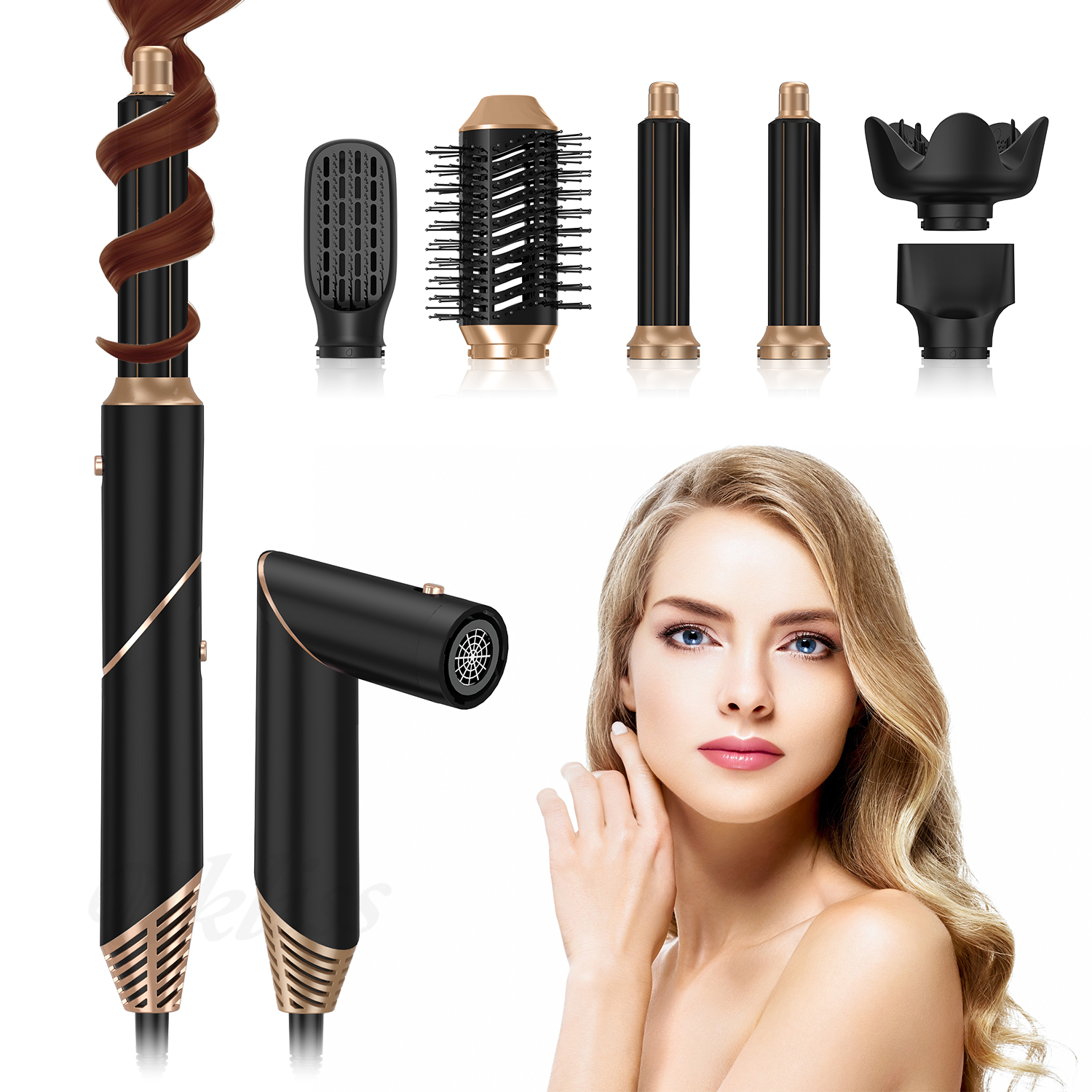 新しいヘアドライヤーストレートヘアアイロンブラシブローマイナスイオン取り外し可能なヘアドライヤースタイラーエアキュラーワンドキットエアホットコームセット