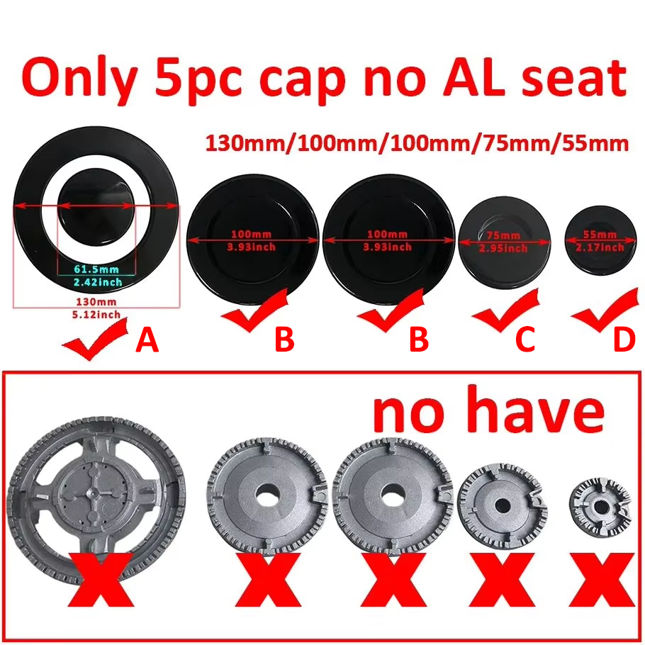 ABBCD 3 ミリメートルヘビー耐久性 130/100/100/75/55 ミリメートル 5 個セットストーブキャップバーナー AL シートなし
