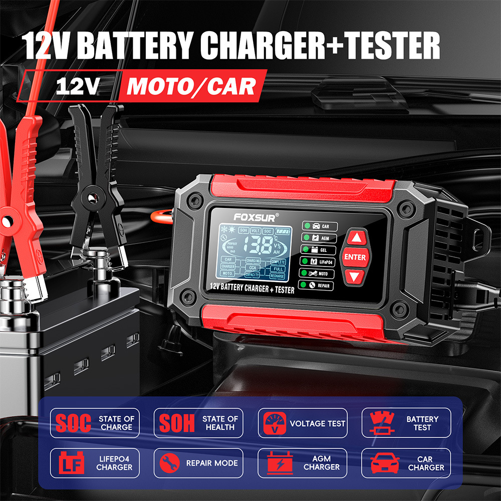 12V 鉛酸 AGM リチウムリン酸鉄車とオートバイの充電器多機能バッテリーテスト