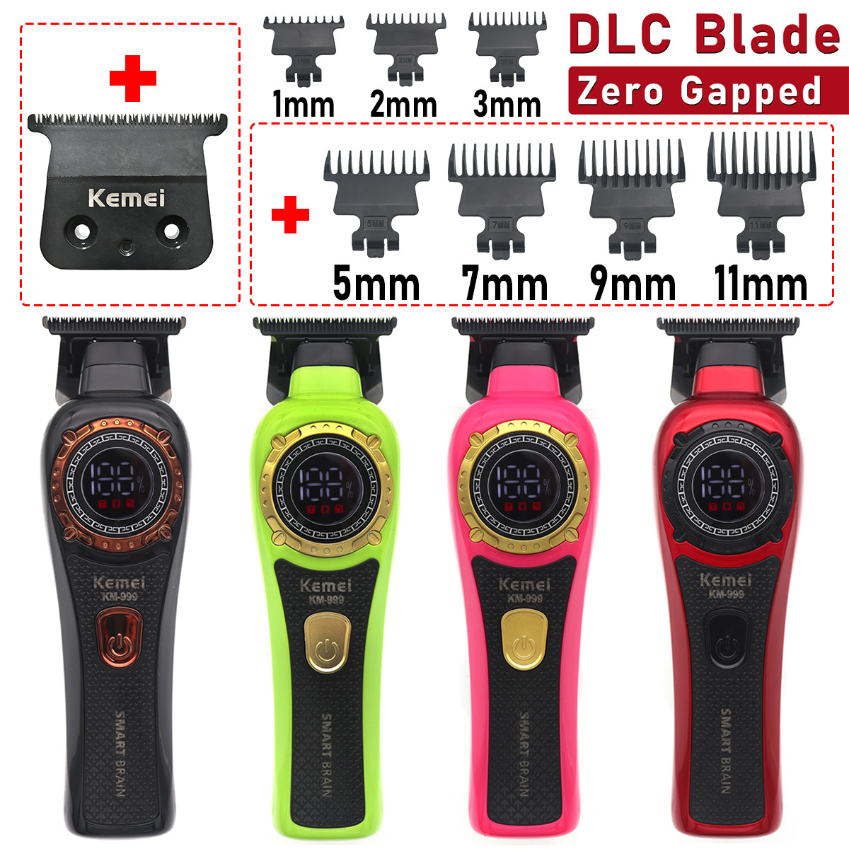 Kemei KM-999 ヘアトリマー男性用 DLC T ブレードゼロギャップ LED ディスプレイコードレス USB プロフェッショナルバリカン仕上げ機