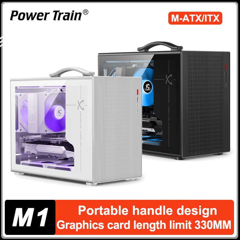 パワートレイン X-GAMERX M1 ハンドヘルドポータブルコンピュータケースサイド透明 MINI ゲーム MATX デスクトップシャーシ