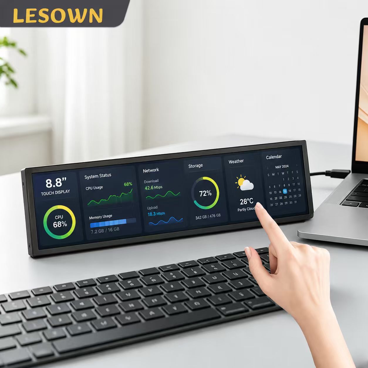 LESOWN ホワイト PC リグ コンパニオン スクリーン 8.8 インチ ストレッチ タッチ パネル miniHDMI 外部ハードウェア モニター デスクトップ用