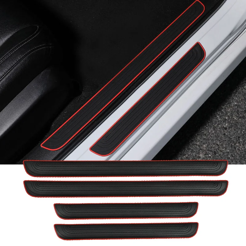 4 個ゴム車のドアシルスカッフカバー黒ドアパネルガードプロテクタートリムアンチスクラッチ外装部品車の装飾アクセサリー