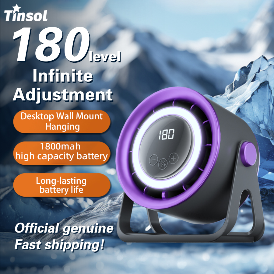 TINSOL 1800mAH ポータブル扇風機周囲光ターボミュート扇風機デスクトップ壁取り付け天井空気クーラー