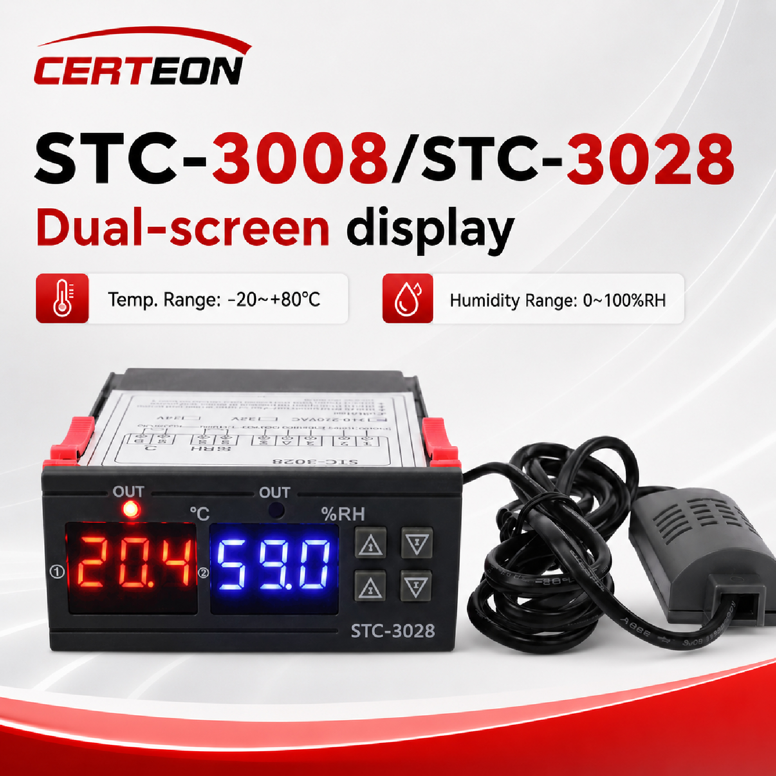 STC-3008 3028 温度湿度コントローラーデジタルサーモスタット湿度計 DC12V 24V 110V 220V インキュベーター用