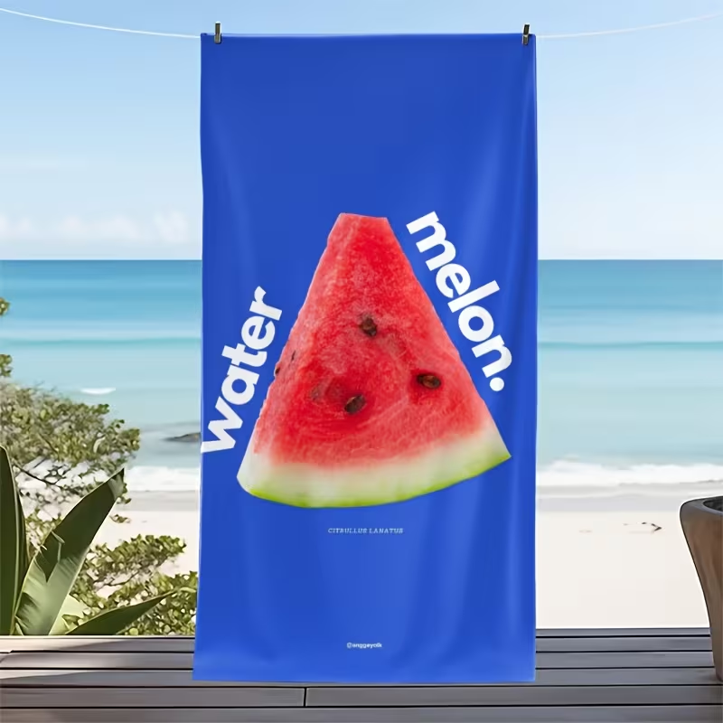 Vibrant Blue Watermelon Print Beach Towel Minimalist Tropical Fruit Style Beach Blanket for Summer Vacation Outdoor Activities
