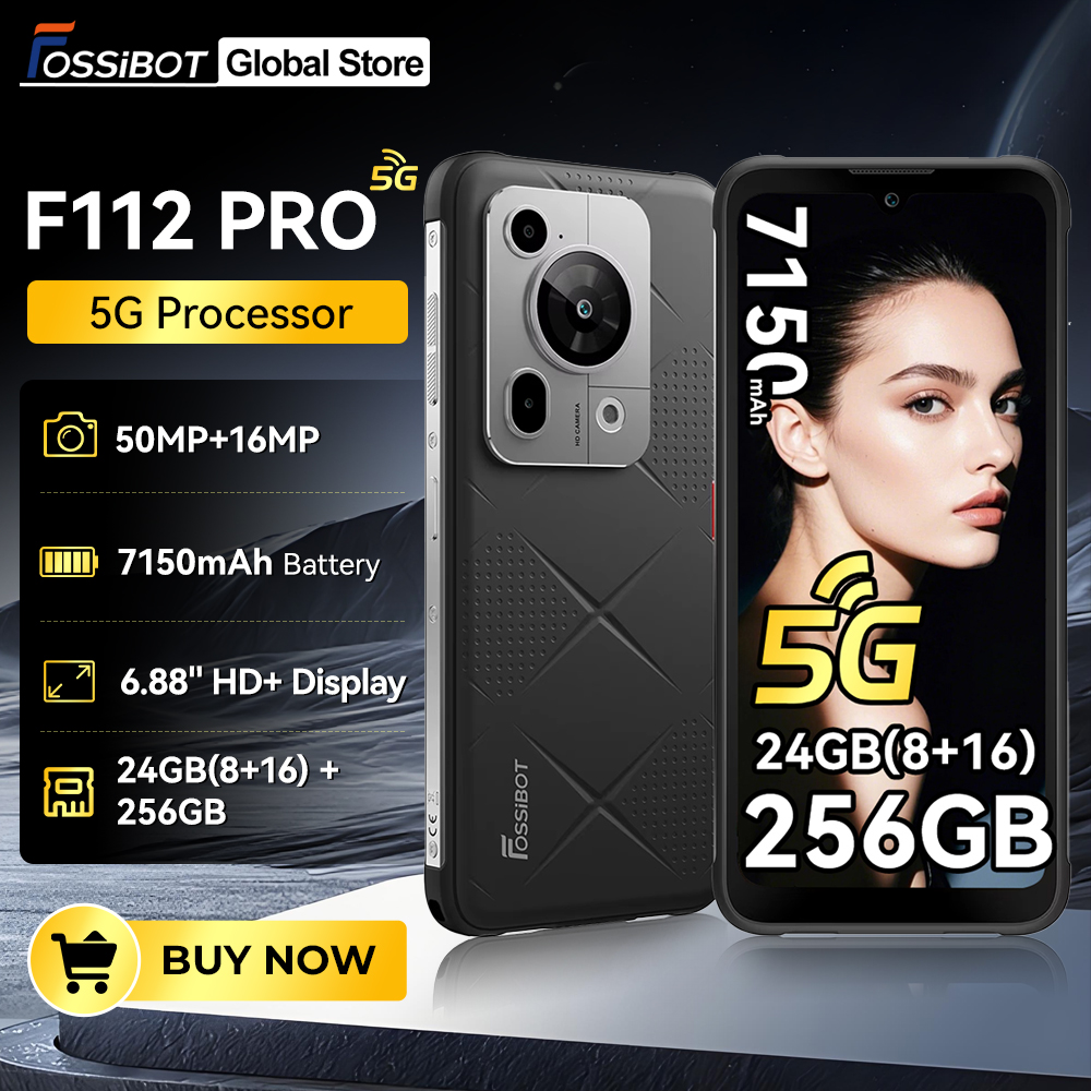 Fossibot F112 Pro 5G Android 14 頑丈なスマートフォン 24GB(8 16) 256GB 6.88" HD 7150mAh 携帯電話 50MP カメラ NFC 携帯電話
