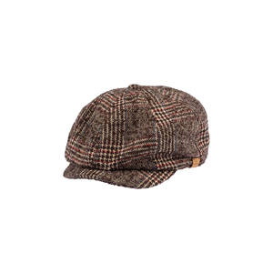Men's Brown Wool Checkered Hat - Durable, Stretchy Polyester/Wool Blend, All-Season Adult Accessory
