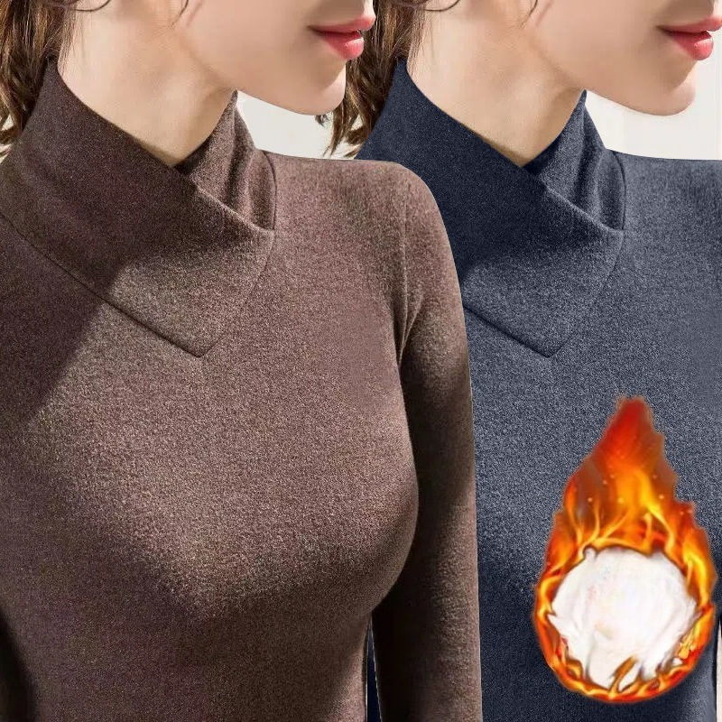 秋冬新セミハイネック V ネック女性の Tシャツフリース着用内側女性の熱下着女性服