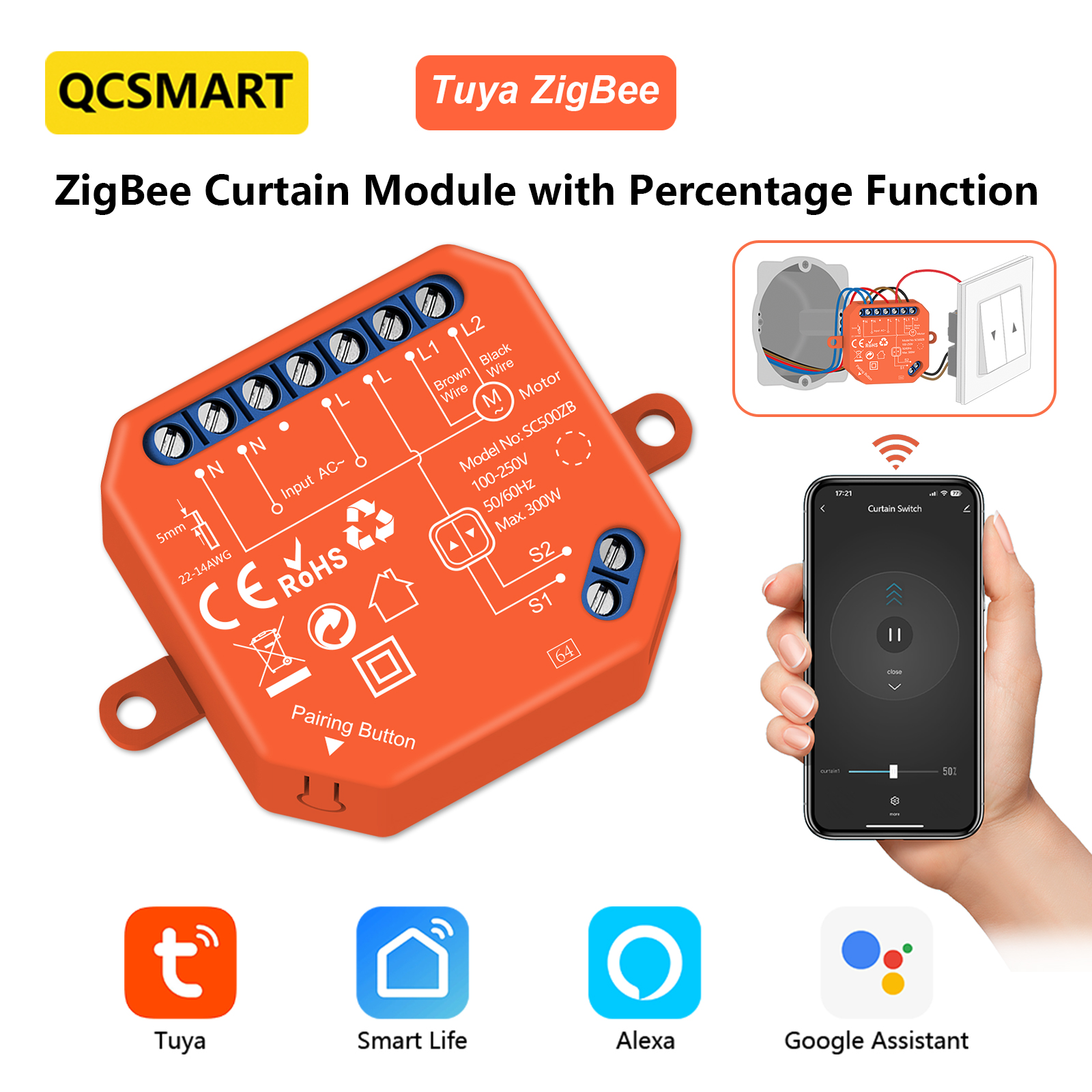 ZigBee ローラー シャッター ブラインド スイッチ リレー モジュール Tuya スマート ライフ 進捗率タイマー コントロール Google アシスタント Alexa