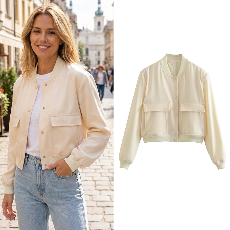 Willshela 女性ファッションソリッドボンバージャケットコートポケット付き V ネックシングルブレスト長袖女性のシックな女性の衣装