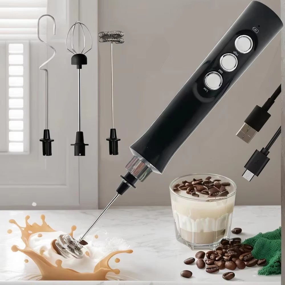 ワイヤレス充電式電動ミルク泡立て器 - 3スピード、ラテ、カプチーノ、ホットチョコレート用ハンドヘルドフォームメーカー - USB充電式