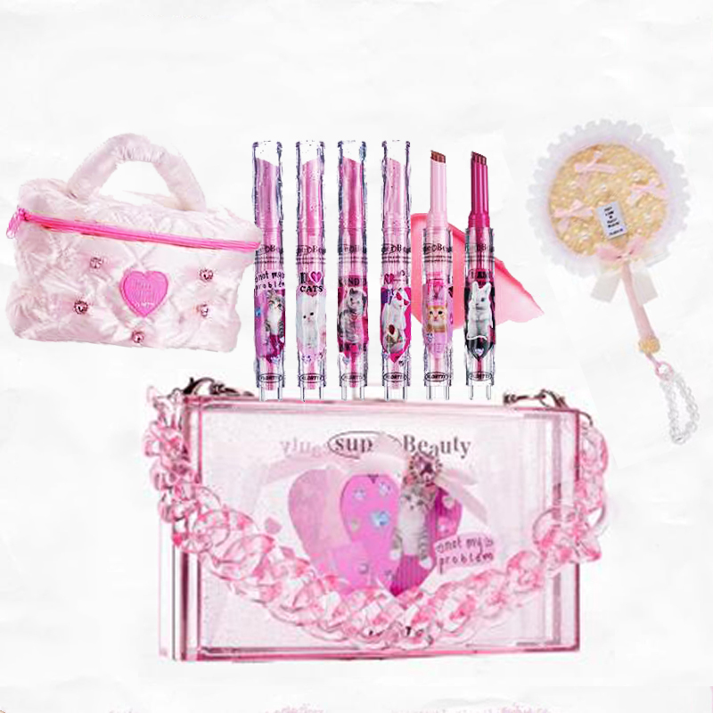 FLORTTE メイクアップセット固体口紅新色防水リップグロス保湿メイクアップバッグセット化粧品フル 9 個セット