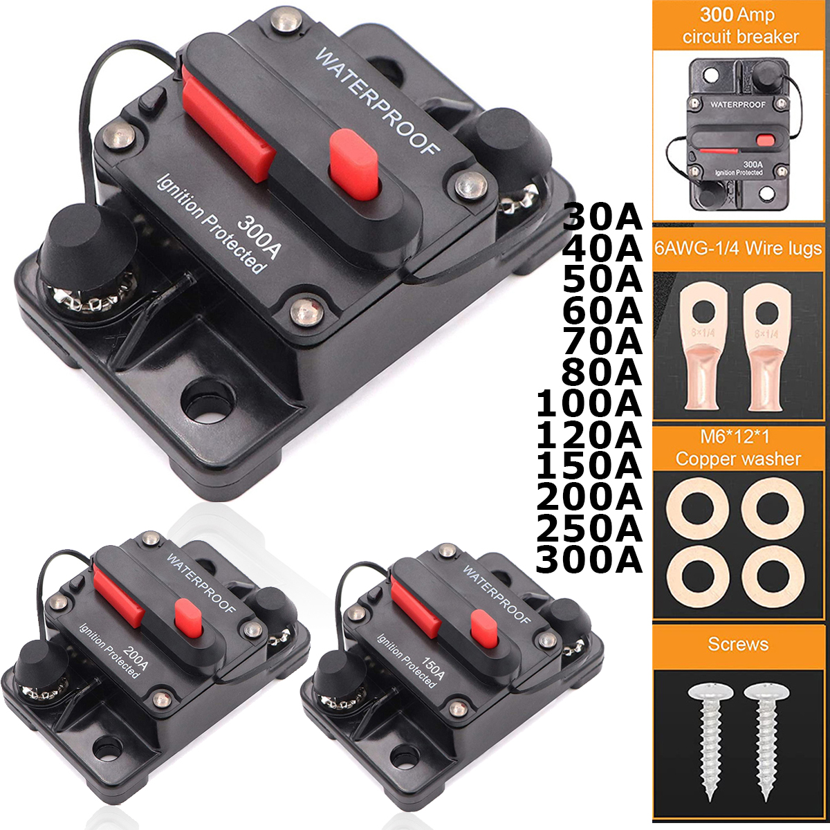 150A 200A 250A 300A サーキットブレーカーヒューズリセット 30A 40A 50A 60A 70A 80A 100A 120A アンプ防水ボート車サーキットブレーカー