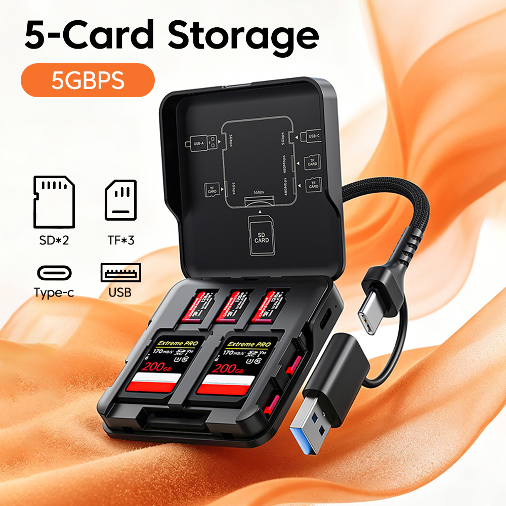 5 スロットポータブル USB/Type-C3.0 メモリカードケース高速マイクロ SD TF カードホルダー収納ボックス SD/TF カード用
