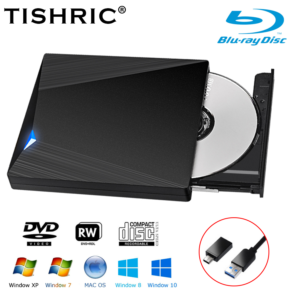 TISHRIC ブルーレイ外部 DVD ドライブ CD ライターリーダーバーナータイプ C/USB3.0 外部 CD および DVD プレーヤー DVD/CD-RW ラップトップデスクトップ用