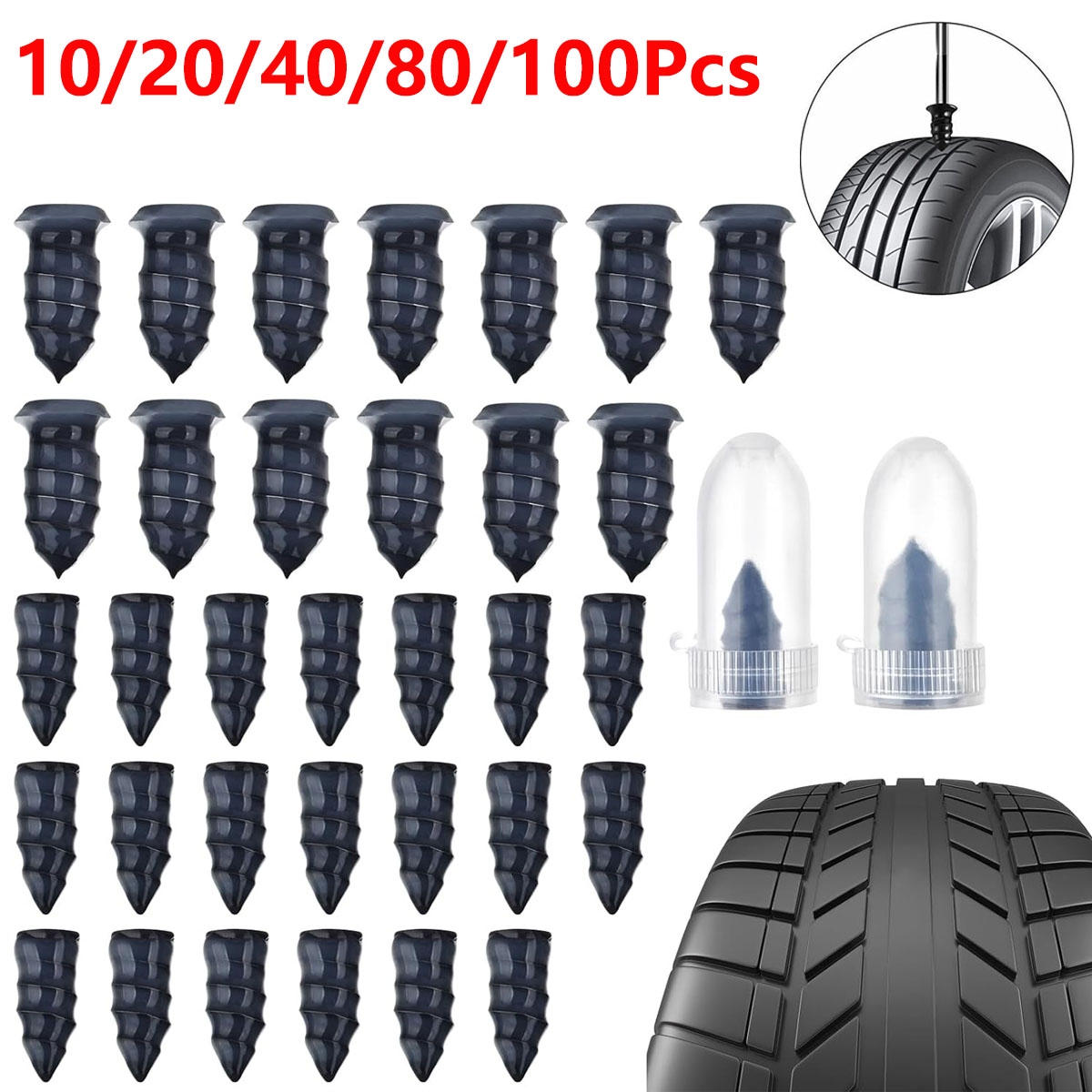 10/40/80/100 個車のタイヤ修理爪真空タイヤネジゴムパッチホイールパンク修理キット車オートバイチューブレス爪ツール